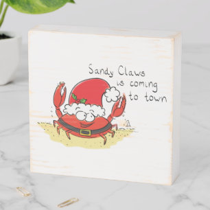 Cute Crab Christmas Funny Holiday Santa Cartoon Wooden Box Sign
