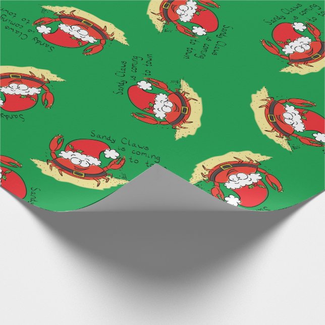 Cute Crab Christmas Funny Holiday Santa Cartoon Wrapping Paper (Corner)