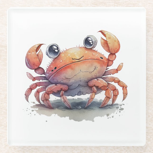Cute Crab Glass Coaster (Front)