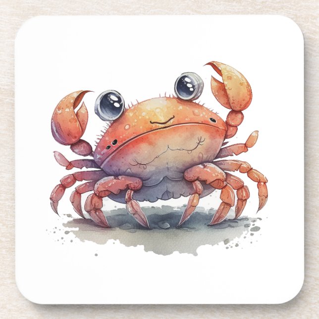 Cute Crab Hard Plastic Coaster (Front)