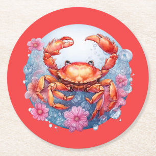 Cute crab lovers party round paper coaster