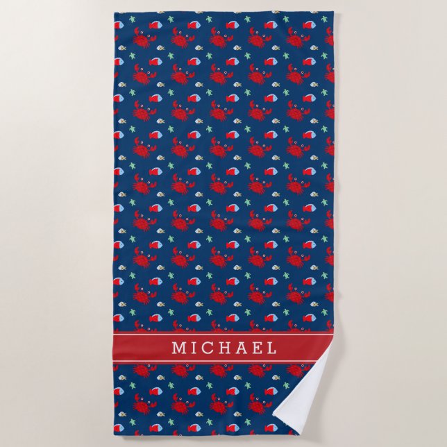 Cute Crab Pattern Kids Beach Towel (Front)