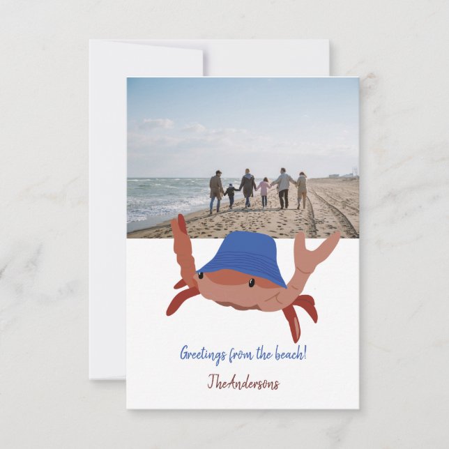 Cute Crab Personalized Beach Photo Card (Front)