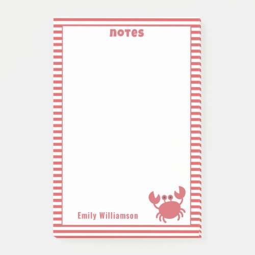 Cute Crab _ Red Stripes Coastal Themed Post_it Notes