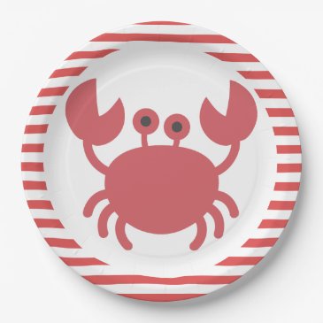 Cute Crab - Red & White Stripes Paper Plate