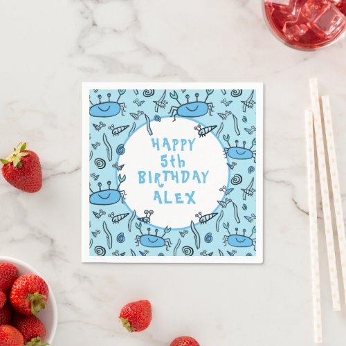 Cute Crab Sea Animals Boy Happy Birthday Napkins