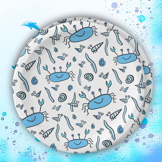 Cute Crab Sea Animals Boy Happy Birthday  Paper Pl Paper Plates (Creator Uploaded)