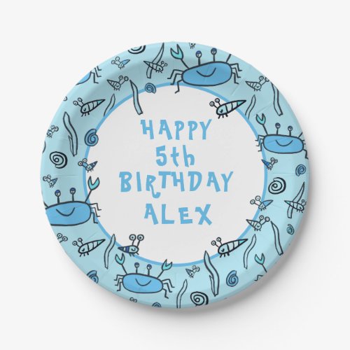 Cute Crab Sea Animals Boy Happy Birthday  Paper Plates