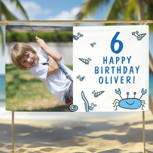 Cute Crab Sea Animals Boy Photo Birthday Party Banner