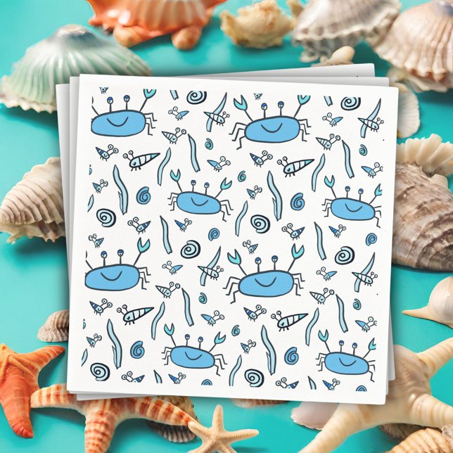 Cute Crab Sea Animals Drawing Pattern Boy Birthday Napkins (Creator Uploaded)