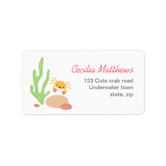 Cute crab seaweed and rocks sea underwater cartoon label
