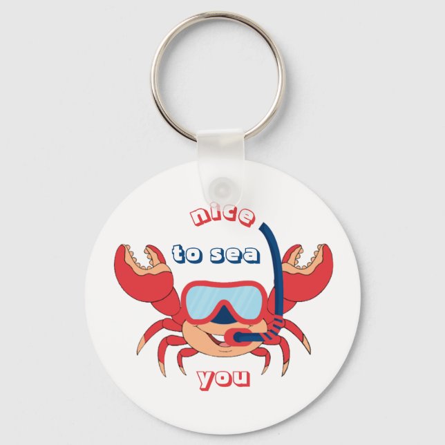 Cute Crab Snorkel Cartoon Nice To Sea You Keychain (Front)