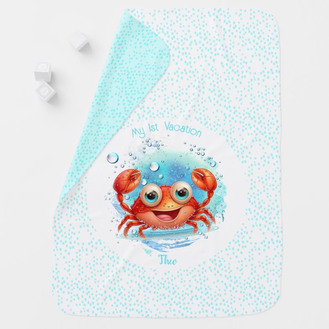 Cute Crab Summer Personalized  Baby Blanket (In Situ)
