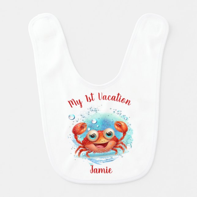 Cute Crab Summer Seafood Crabbing Name Baby Bib (Front)