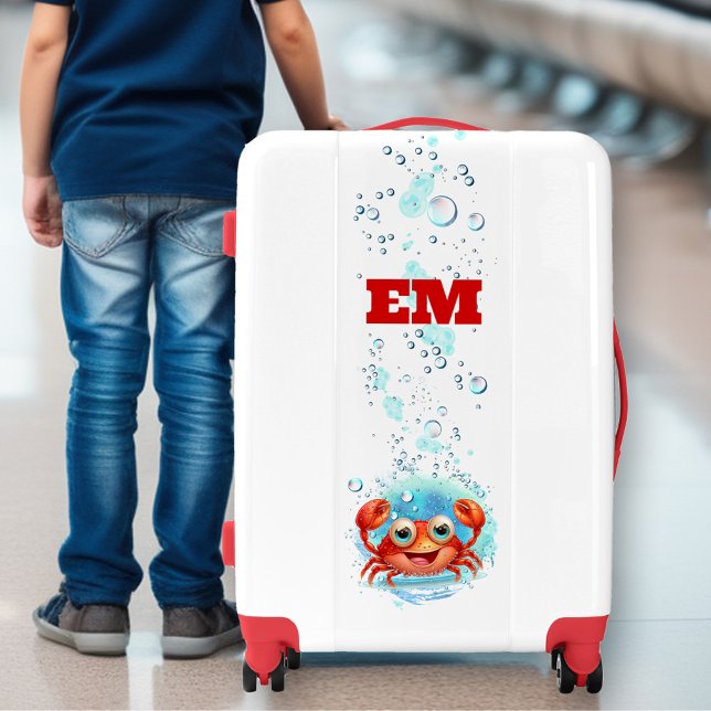 Cute Crab Summer Vacation Monogram Luggage (Cute Crab Summer Vacation Monogram Luggage)