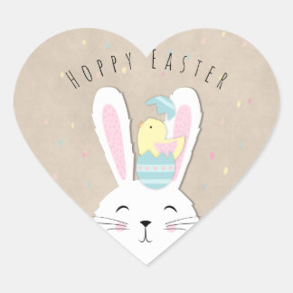 Cute craft style Easter bunny Heart Sticker
