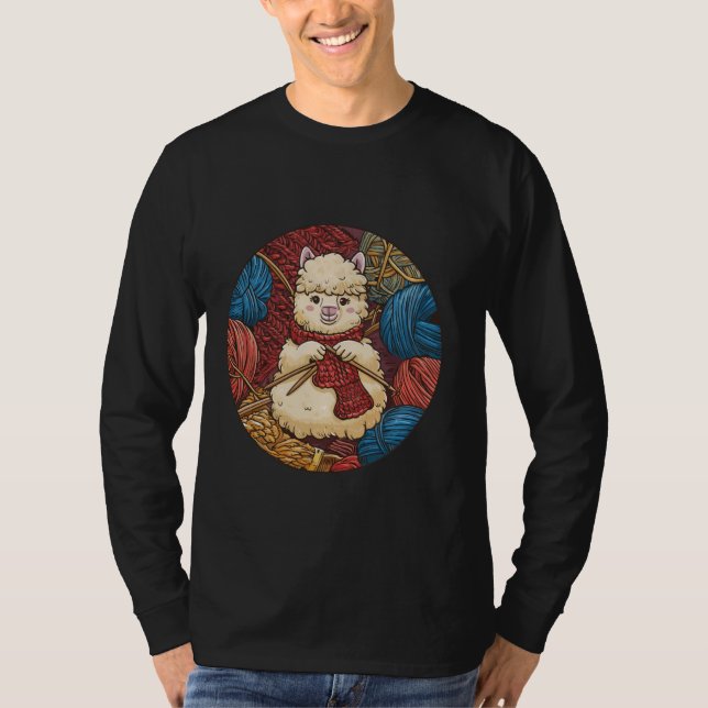 Cute Crafting Animal Knitting and Alpaca Lover Yar T-Shirt (Front)