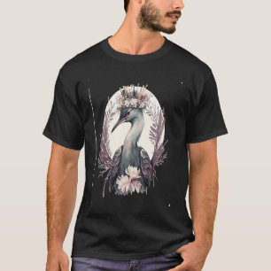Cute Crane Bird Flower Crown Floral Birding T-Shirt