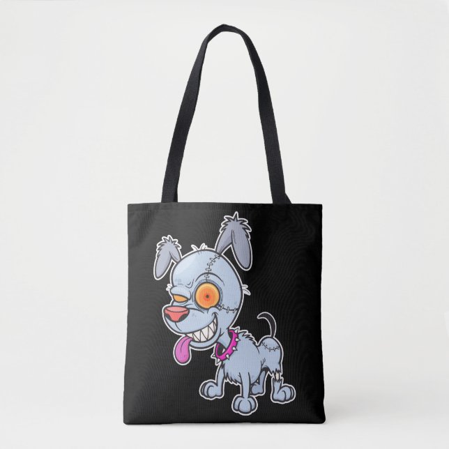 Cute Cranky Zombie Dog Illustration Tote Bag (Front)