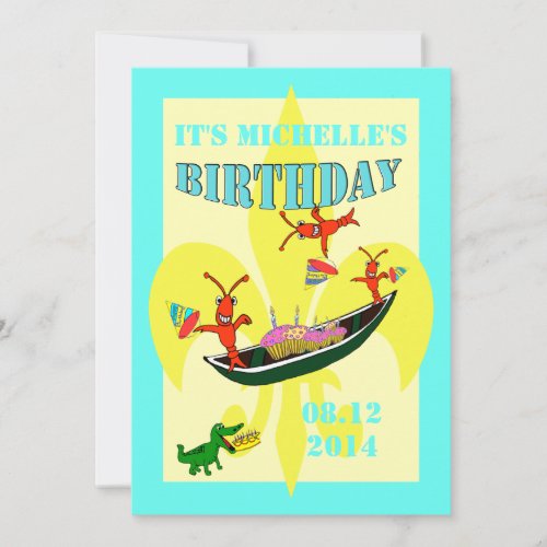 Cute Crawfish Alligator Pirogue Birthday Invitation
