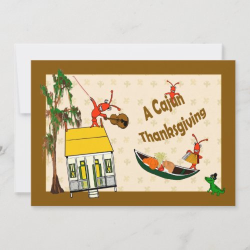 Cute Crawfish and Alligator Cajun Thanksgiving Invitation