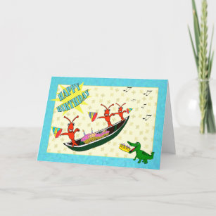Cute Crawfish and Alligator Happy Birthday Card