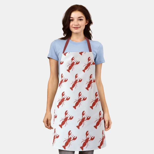 Cute Crawfish Boil Lobster Cookout Red Pattern Apron (Worn)