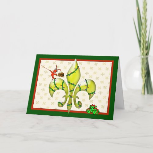 Cute Crawfish Fleur de Lis Christmas Greeting Holiday Card