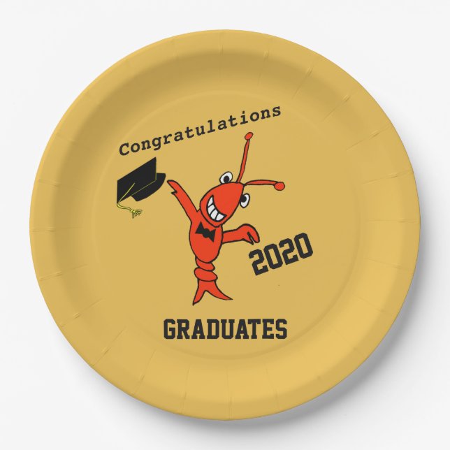 Cute Crawfish Graduation Paper Plates (Front)
