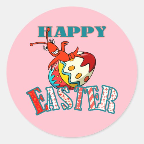 Cute Crawfish Happy Easter pink Classic Round Sticker