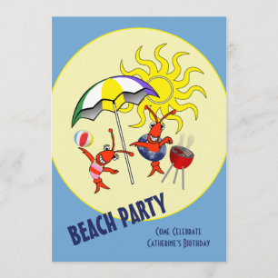 Cute Crawfish Lobster Beach Party Invitation