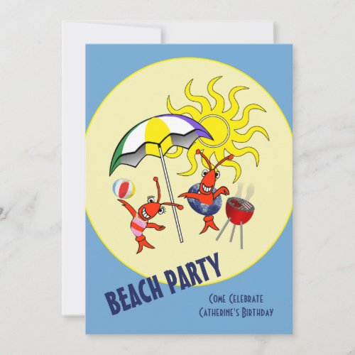 Cute Crawfish Lobster Beach Party Invitation