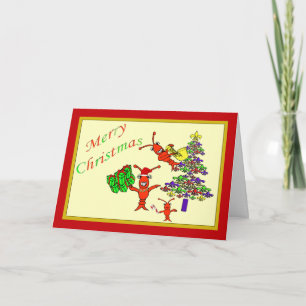 Cute Crawfish Lobster FLeur de Lis Tree Xmas Holiday Card