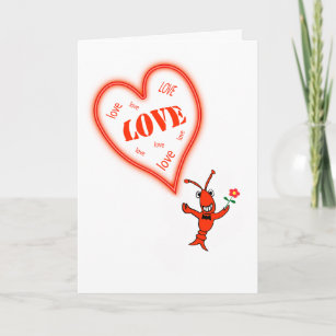 Cute Crawfish / Lobster Heart Love Valentine Holiday Card