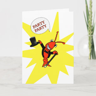 Cute Crawfish / Lobster in Tuxedo Party Birthday Card