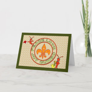Cute Crawfish Neon Peace Love Gumbo Christmas Holiday Card
