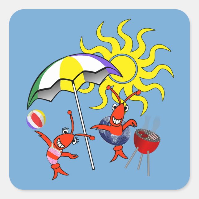 Cute Crawish Lobster Beach Square Sticker (Front)