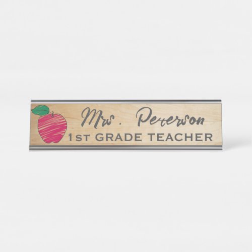 Cute Crayon Apple Personalized Wooden Teacher  Desk Name Plate