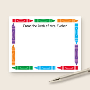 Cute Crayon Border Teacher Name Stationery Note Card