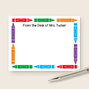 Cute Crayon Border Teacher Name Stationery Note Card