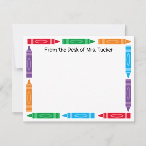 Cute Crayon Border Teacher Name Stationery Note Card