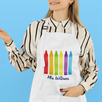 Cute Crayon Custom Elementary School Teacher Adult Apron