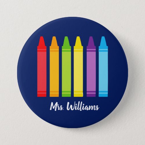 Cute Crayon Custom Elementary School Teacher Button