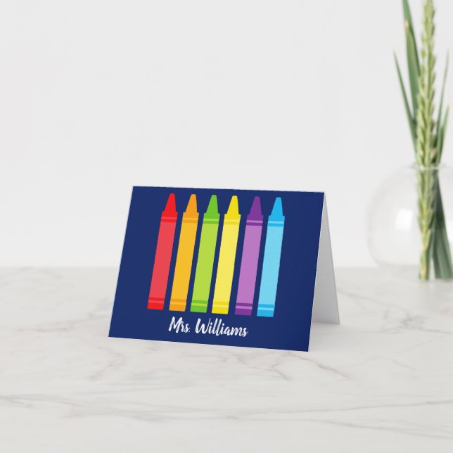 Cute Crayon Custom Elementary School Teacher Letterpress Thank You Card (Front)
