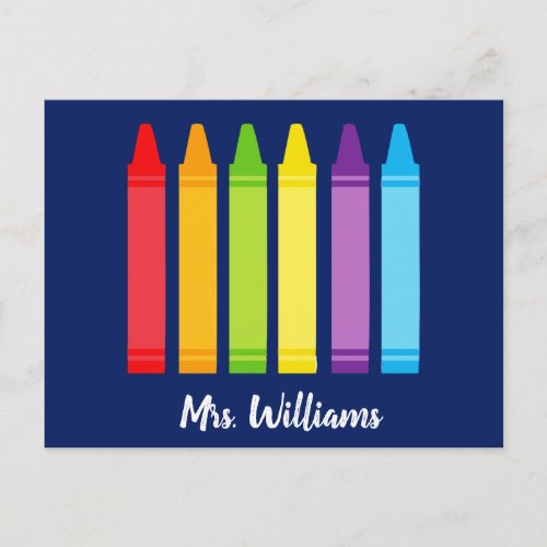Cute Crayon Custom Elementary School Teacher Postcard