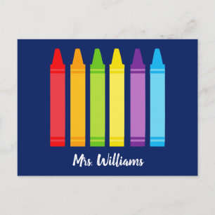 Cute Crayon Custom Elementary School Teacher Postcard