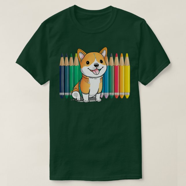 Cute Crayon Dog  Colorful Dog Lover  T-Shirt (Design Front)