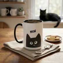 Cute Crayon Drawing Black Cat Mew Whimsical