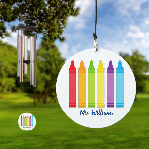 Cute Crayon Elementary School Teacher Custom Gift Wind Chime