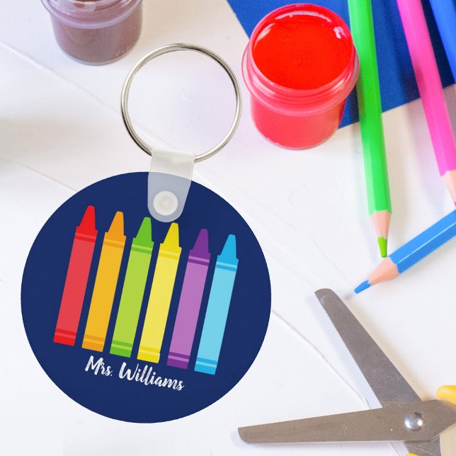 Cute Crayon Elementary School Teacher Custom Keychain (Creator Uploaded)